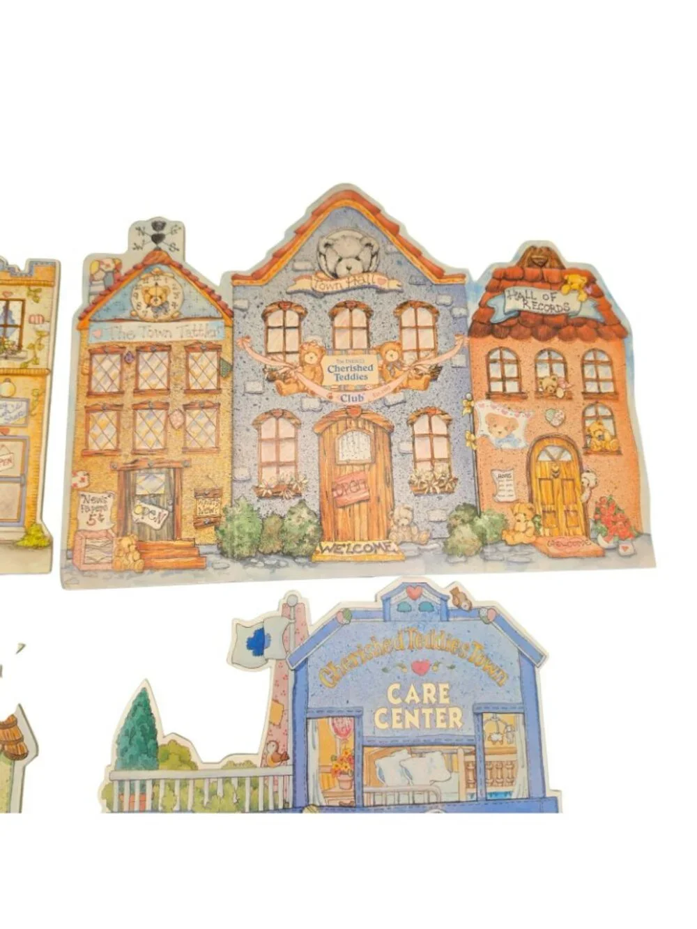 Cherished Teddies Club Town Plaques Set Of 4 Enesco 1994-1997 Vintage Decor